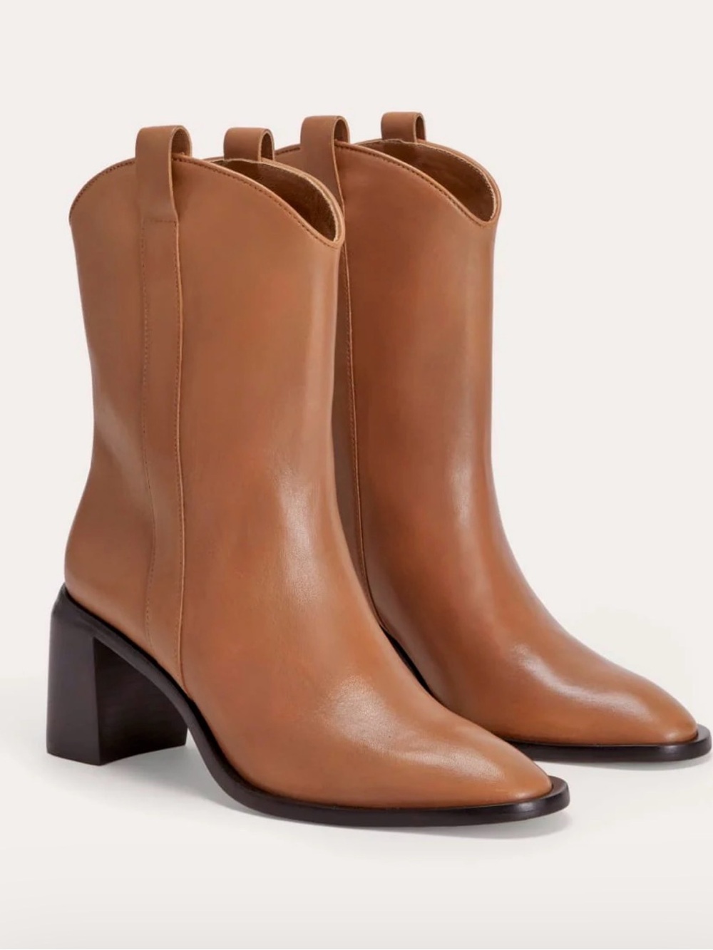 Everlane Outlaw Brown Leather Mid-Heel Western Boot